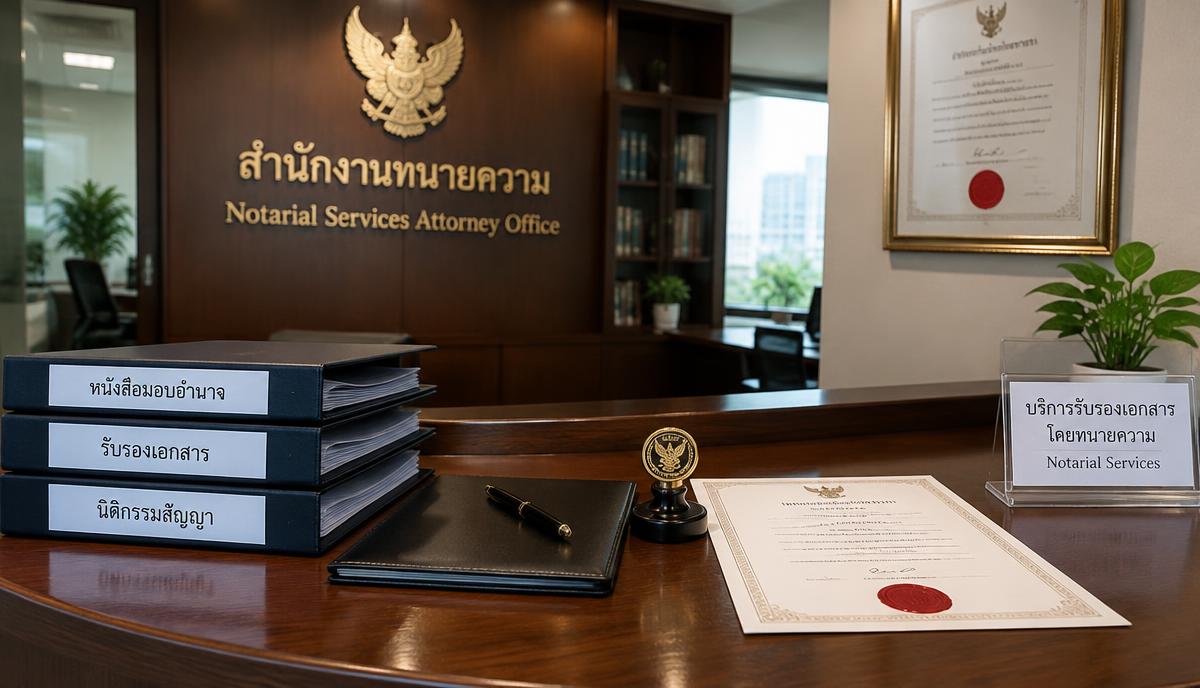ภาพจำลอง: ทนายความผู้ทำคำรับรองประทับตราบนเอกสาร
